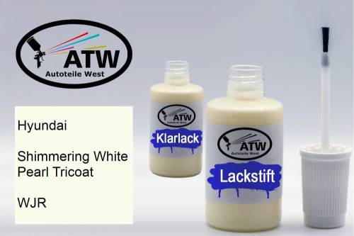 Hyundai, Shimmering White Pearl Tricoat, WJR: 20ml Lackstift + 20ml Klarlack - Set, von ATW Autoteile West.